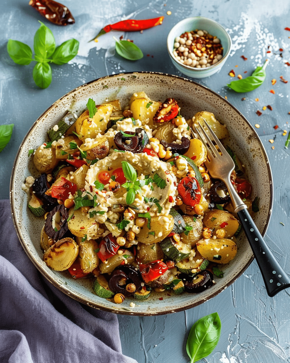 Hummus Potato Salad with Roasted Vegetables