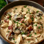 Creamy Slow Cooker Chicken and Stroganoff Over Rice