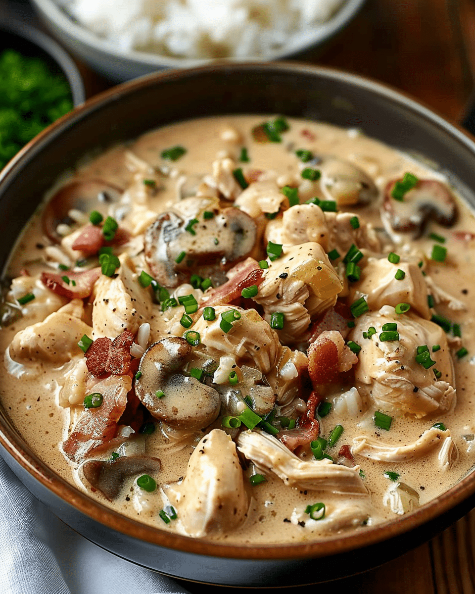 Creamy Slow Cooker Chicken and Stroganoff Over Rice
