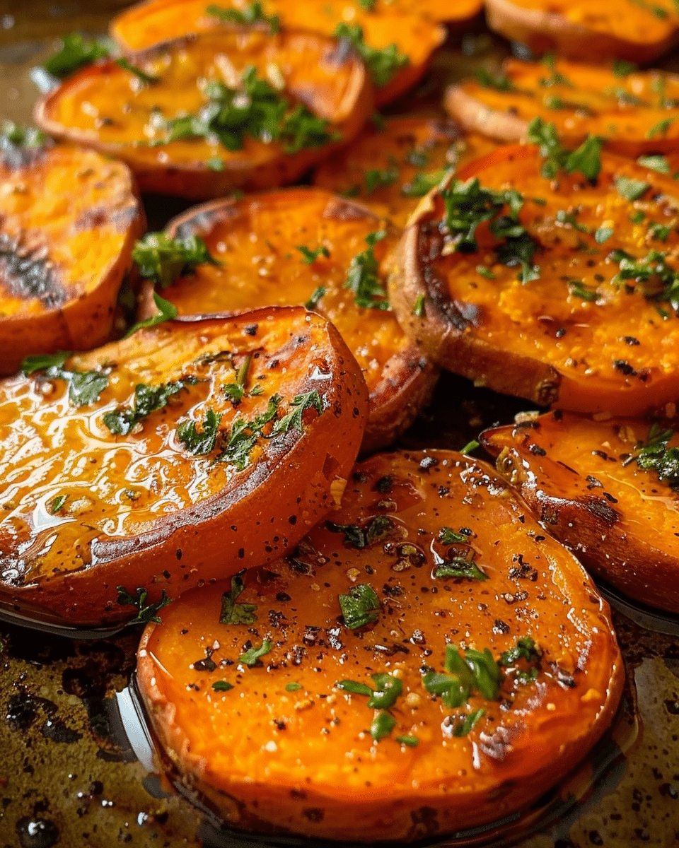 Garlic Butter Roasted Sweet Potatoes