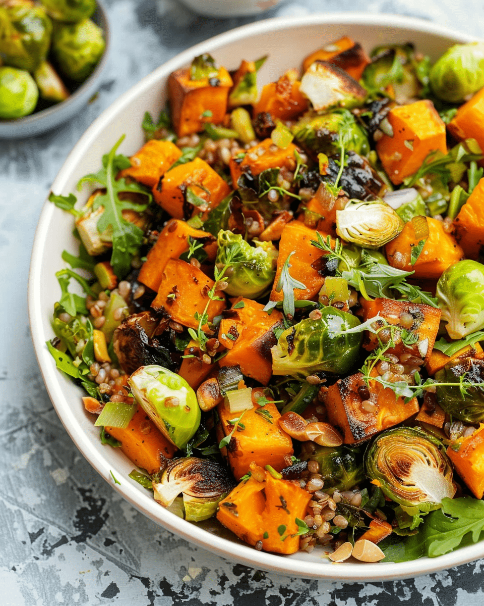 Roasted Sweet Potato and Brussels Sprout Salad