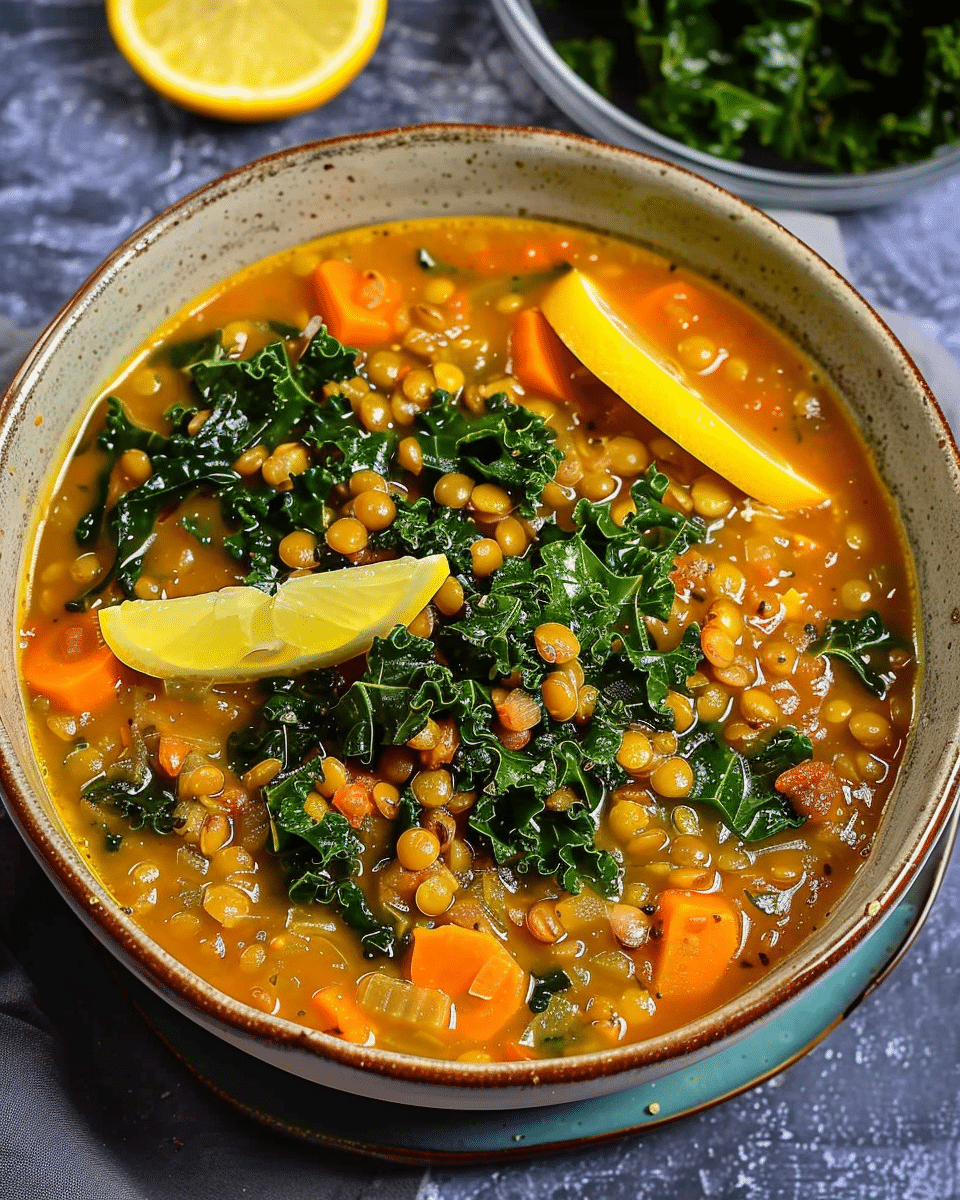Vegan Lentil Soup with Lemon and Kale