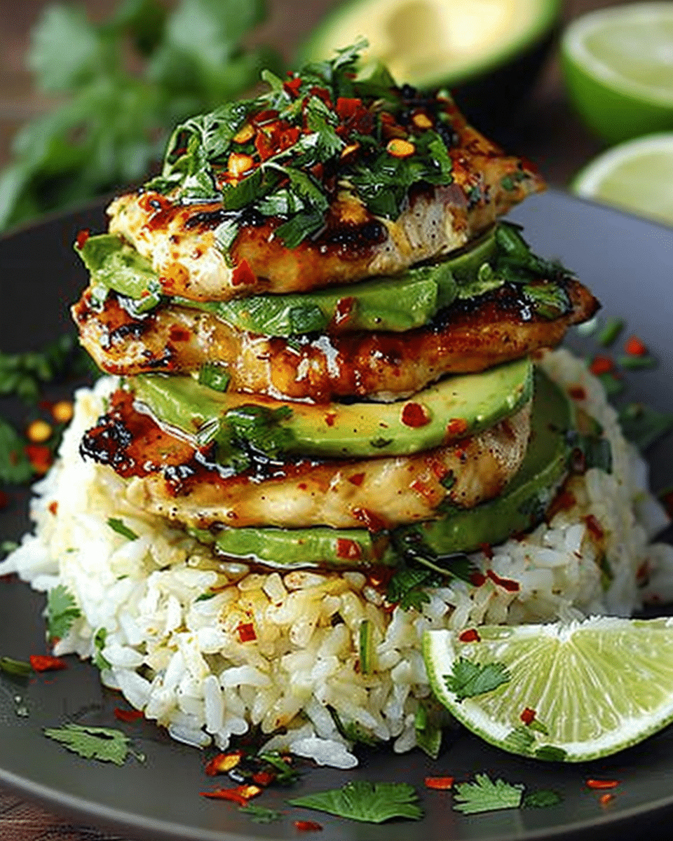 Honey Lime Chicken and Avocado Rice Stack