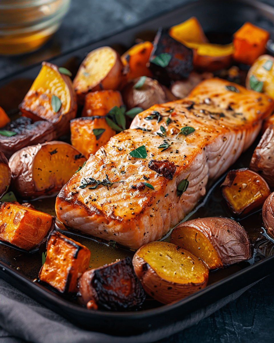 Maple Dijon Glazed Salmon with Roasted Root Vegetables