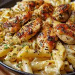 Cheddar Parmesan Garlic Butter Chicken with Creamy Penne Pasta