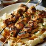 Chicken Skewers Served Over Creamy Mashed Potatoes