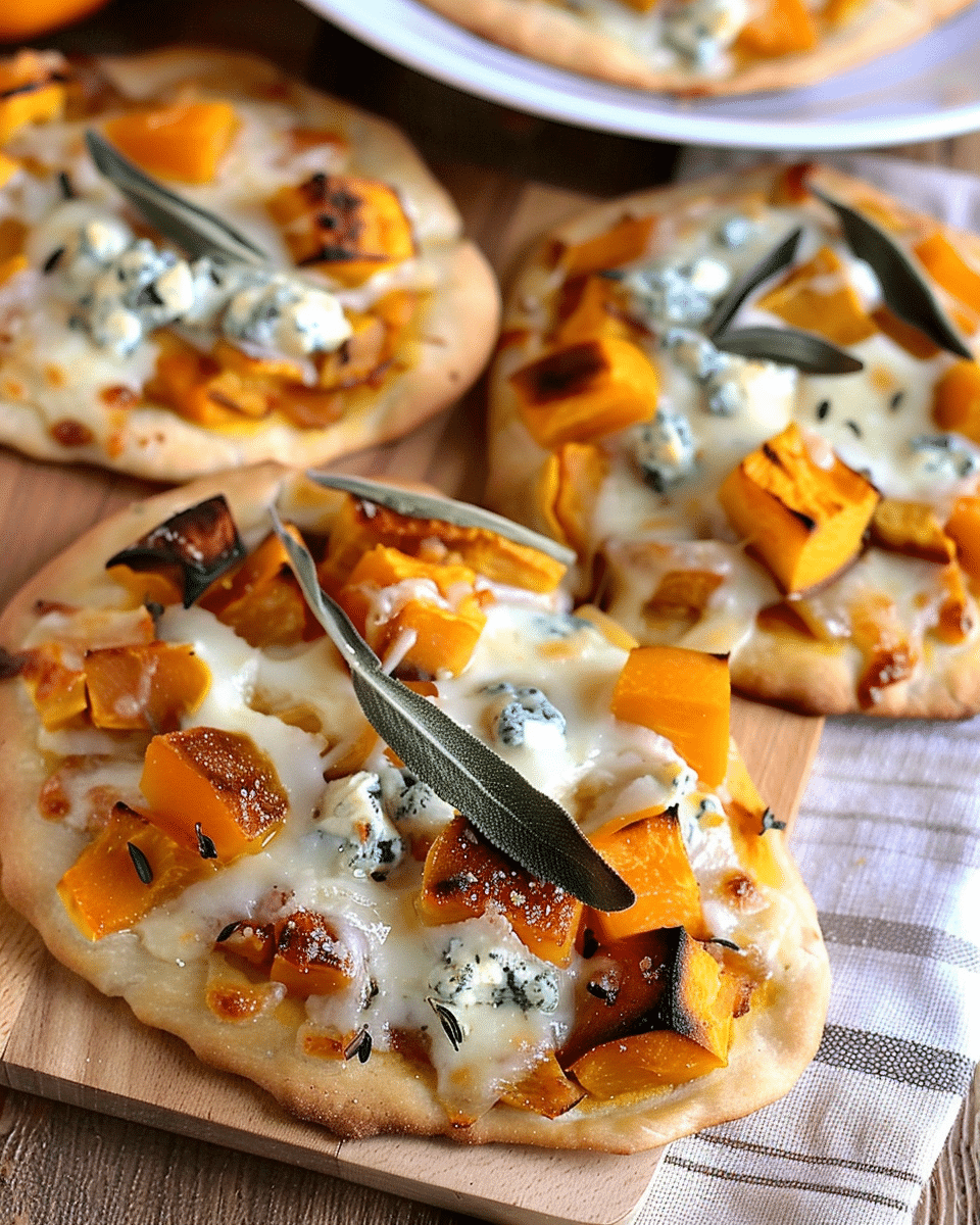 Mini Roasted Butternut Squash and Gorgonzola Pizzas