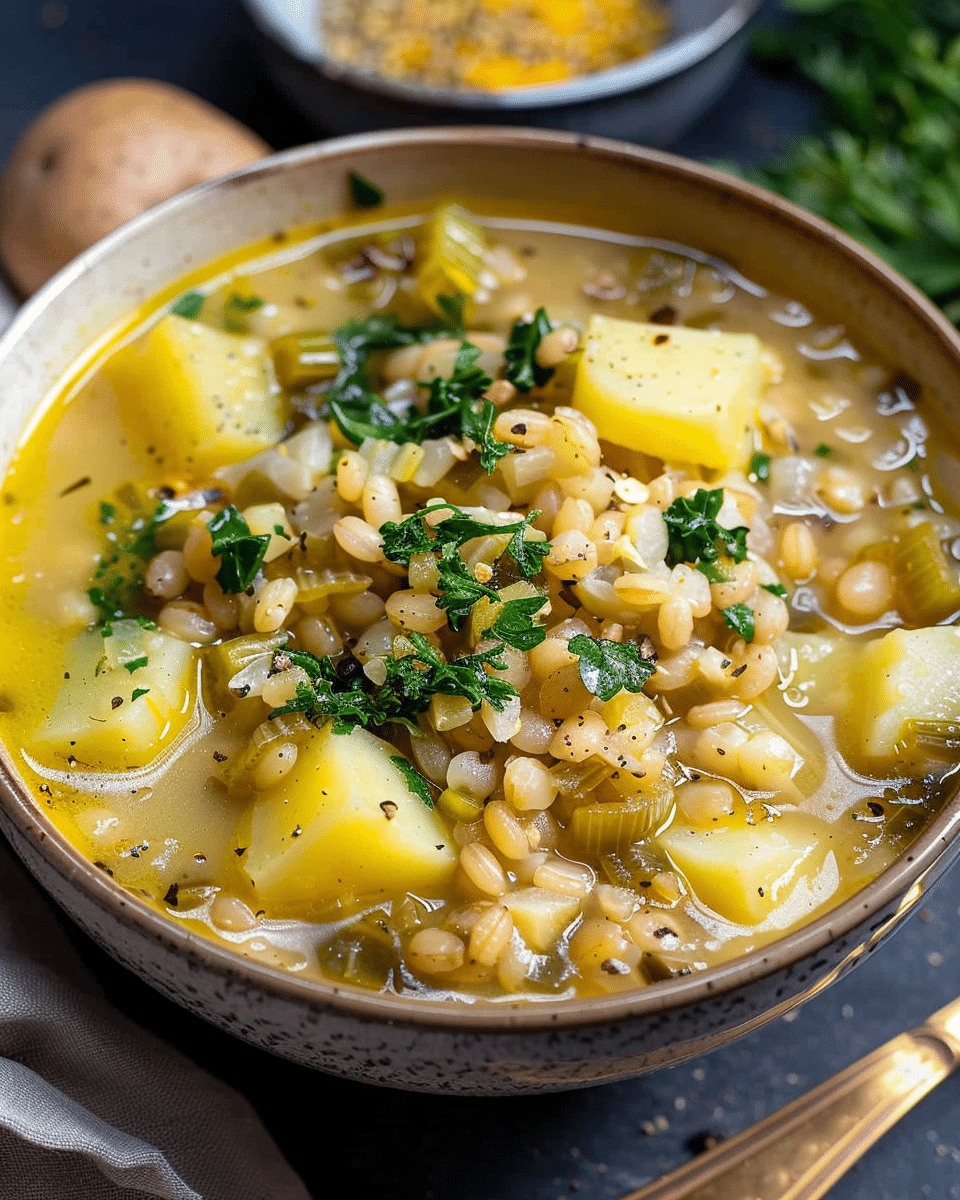 Pearl Barley Soup with Leek and Potatoes