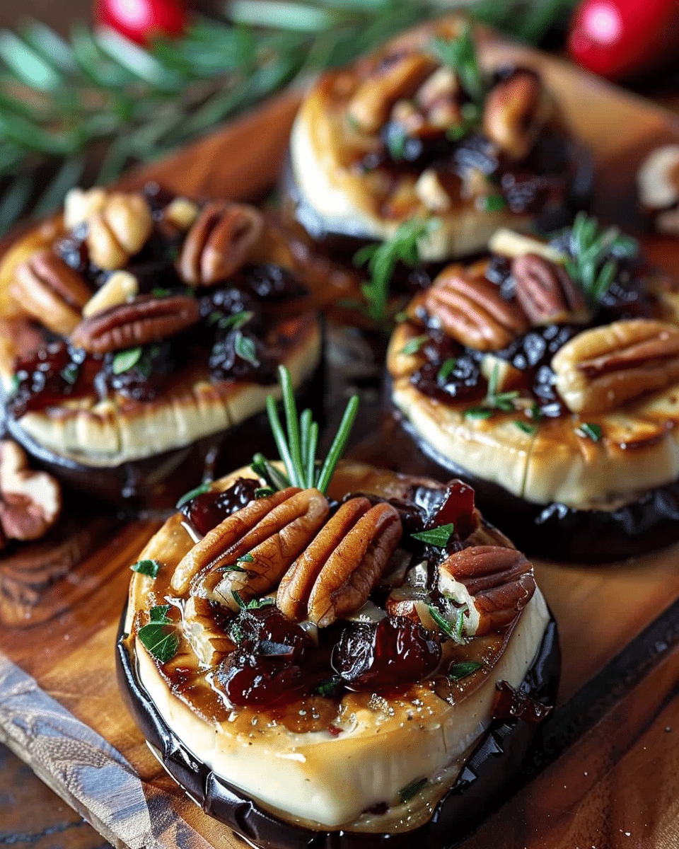 Eggplant Rounds with Brie, Cranberry & Pecans