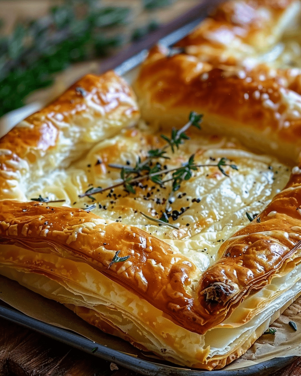 Baked Puff Pastry with Melted Cheese and Rosemary