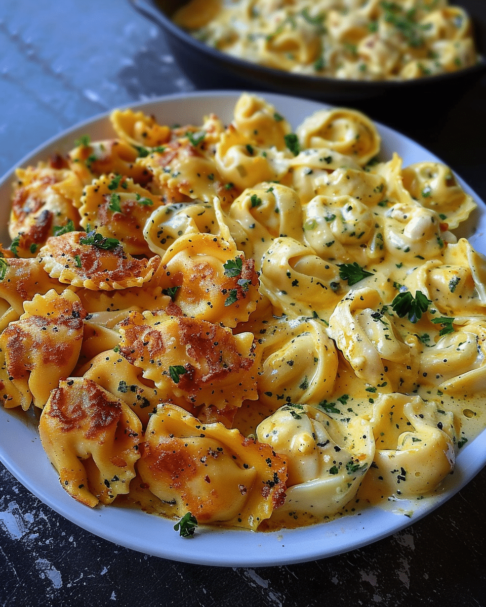 Cajun Mozzarella Chicken Tortellini in Velveeta Garlic Sauce