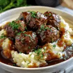 Salisbury Steak Meatballs with Garlic Herb Mashed Potatoes