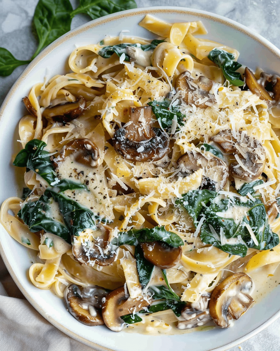 Spinach and Mushroom Pasta with Creamy Parmesan Sauce