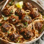 Balsamic Meatballs with Rice Noodles