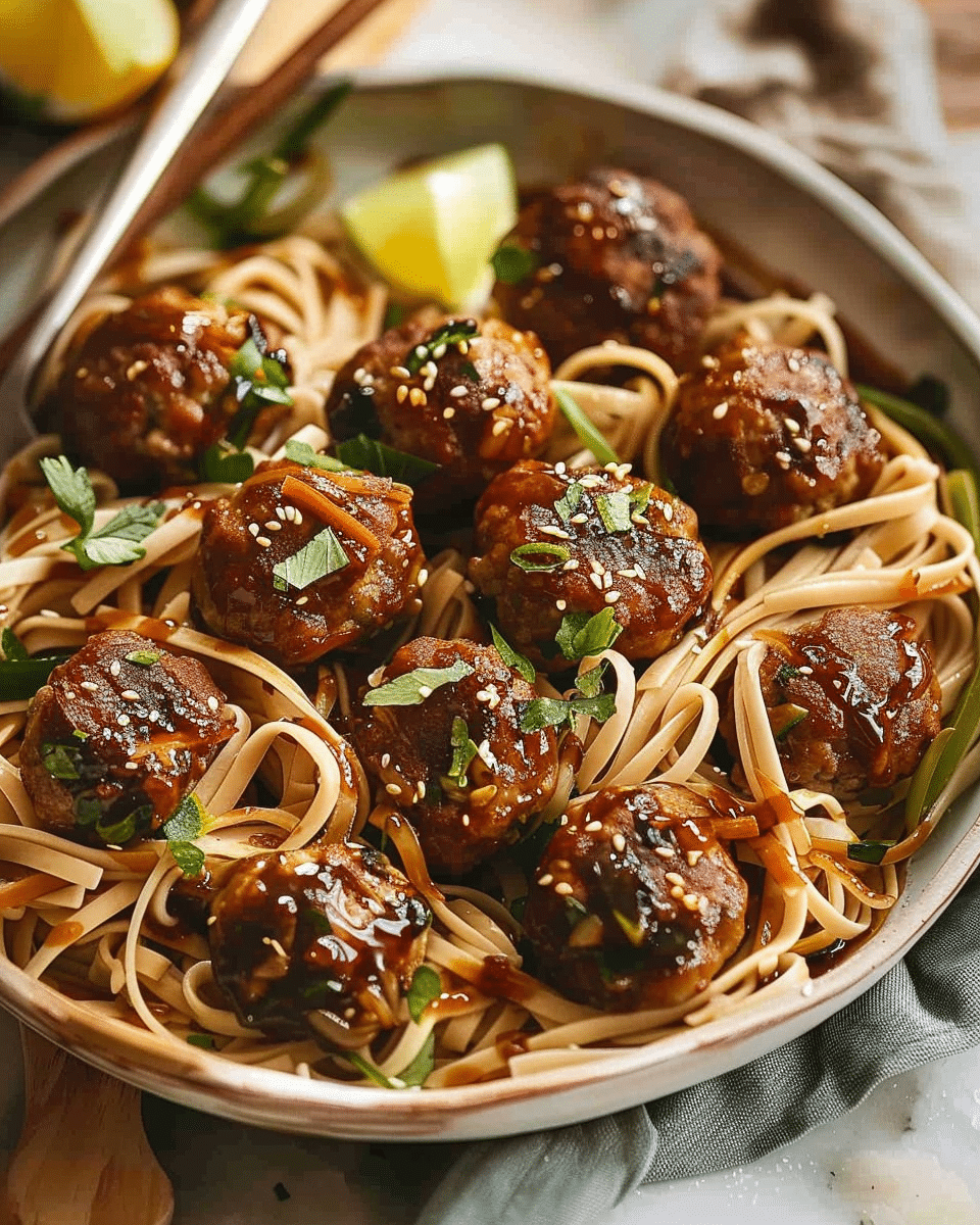Balsamic Meatballs with Rice Noodles