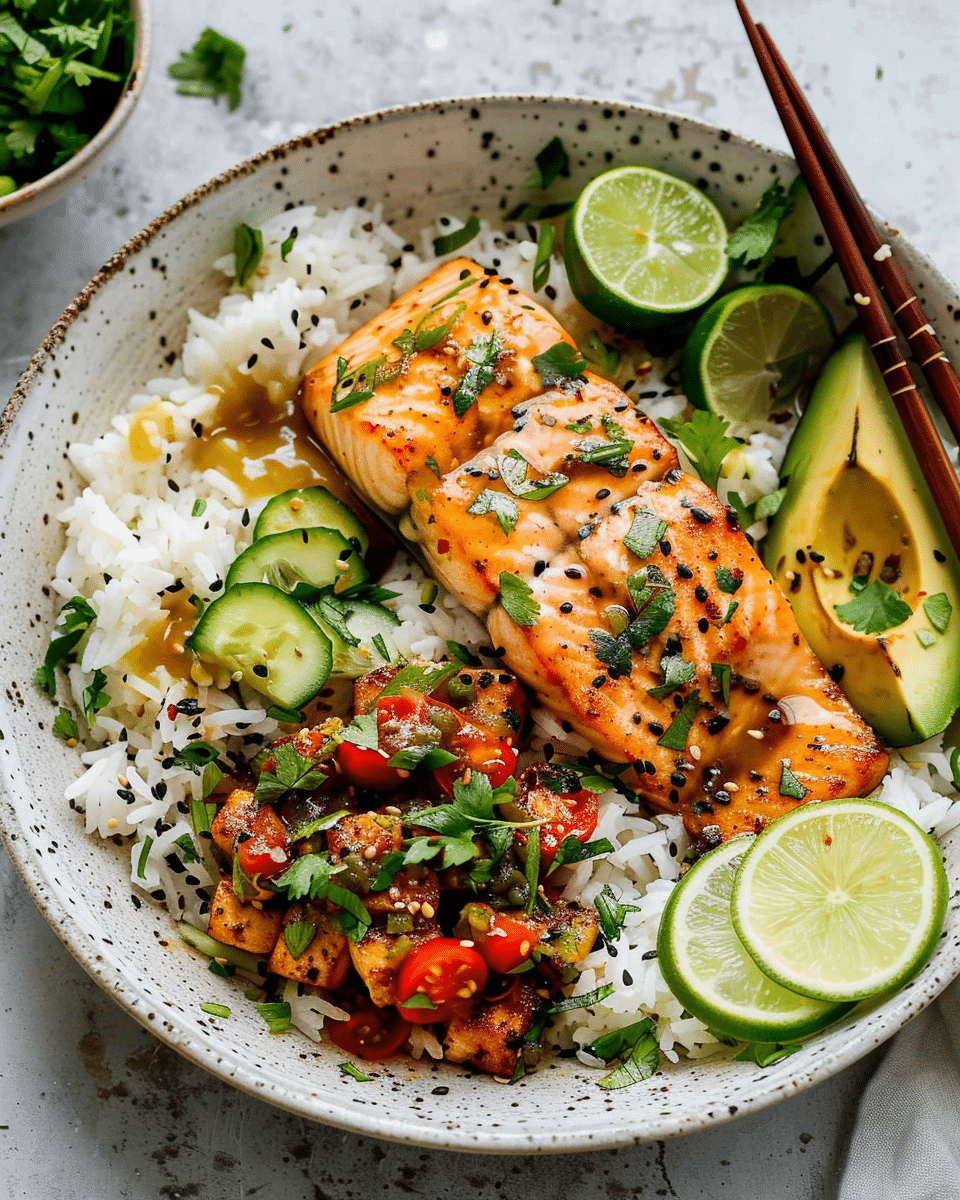 Spicy Salmon Bowls with Coconut Rice