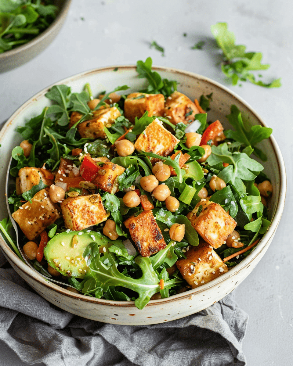 Vegan Salad with Tofu, Tempeh & Chickpeas