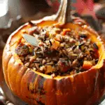 Pumpkin Stuffed with Wild Rice and Sausage
