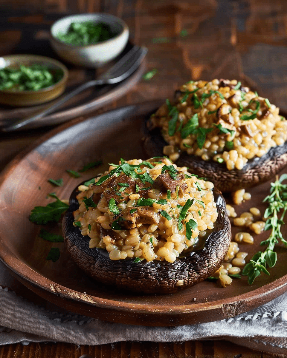 Portobello Mushrooms Stuffed with Barley Risotto