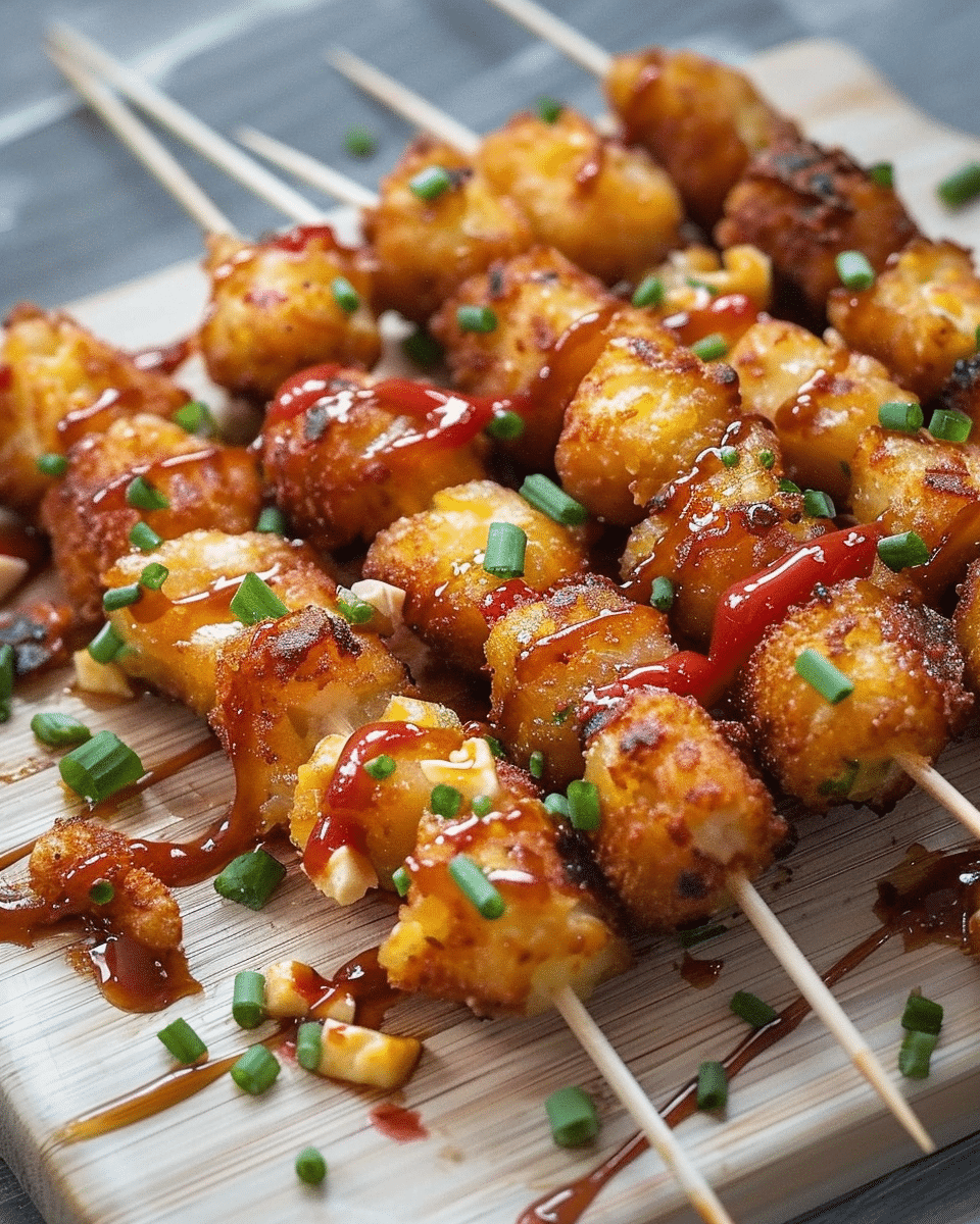 Loaded Tater Tot Skewers