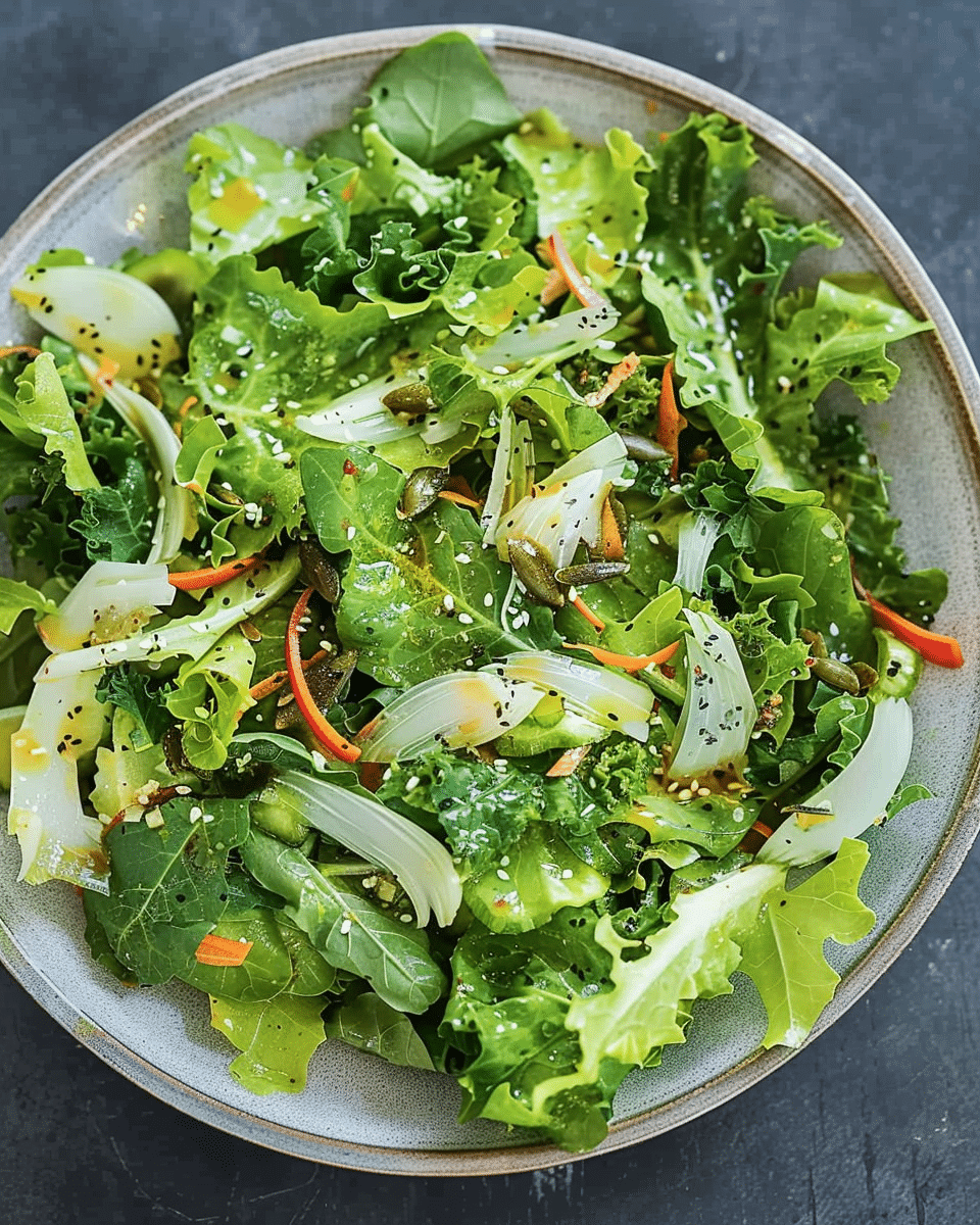 Crisp Fall Green Salad with Benne Seed Ginger Dressing