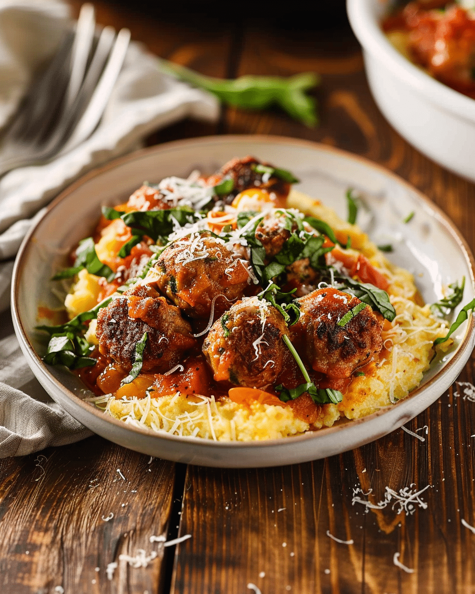 Roasted Tomato and Meatball Polenta