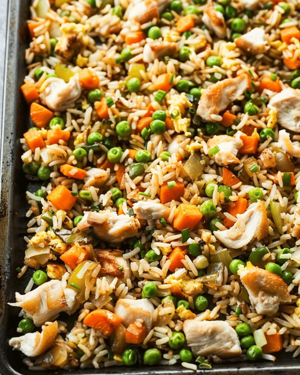 One Sheet Pan Chicken Fried Rice