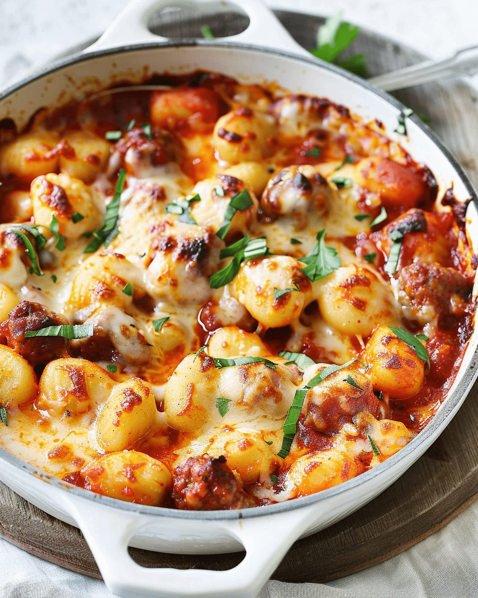 Cheesy Gnocchi and Meatball Bake