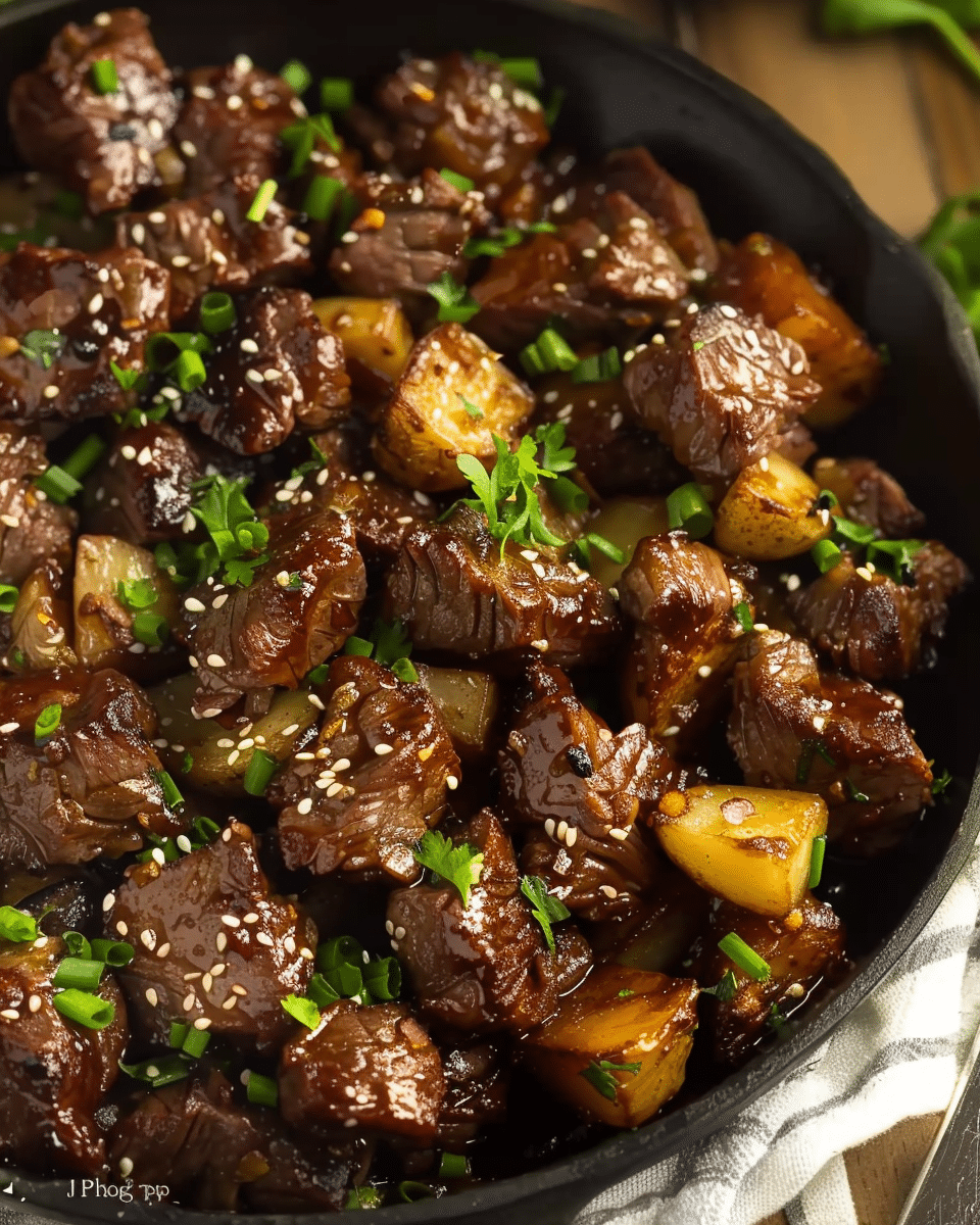 Asian Steak Bites and Potatoes