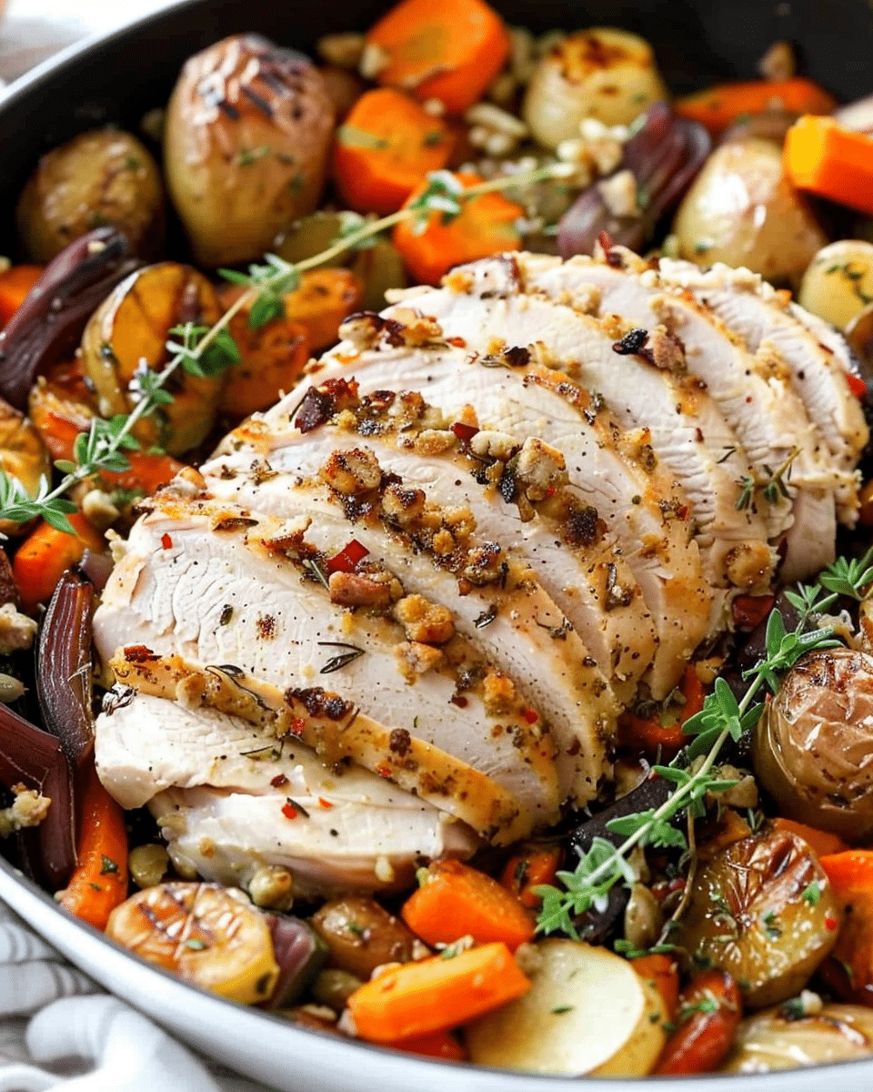 One Pan Buttered Turkey Breast and Fall Veggies