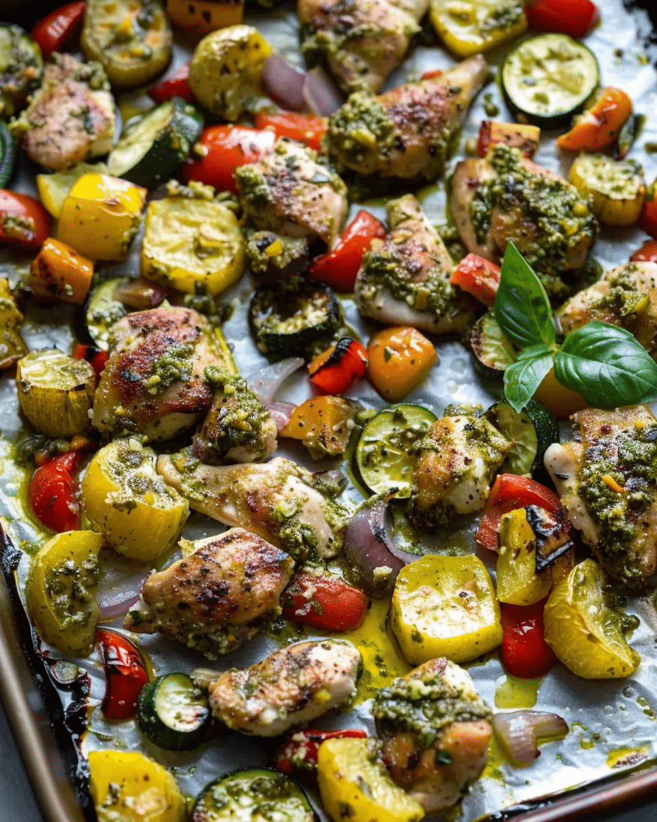 One-Sheet Pan Pesto Chicken & Summer Veggies