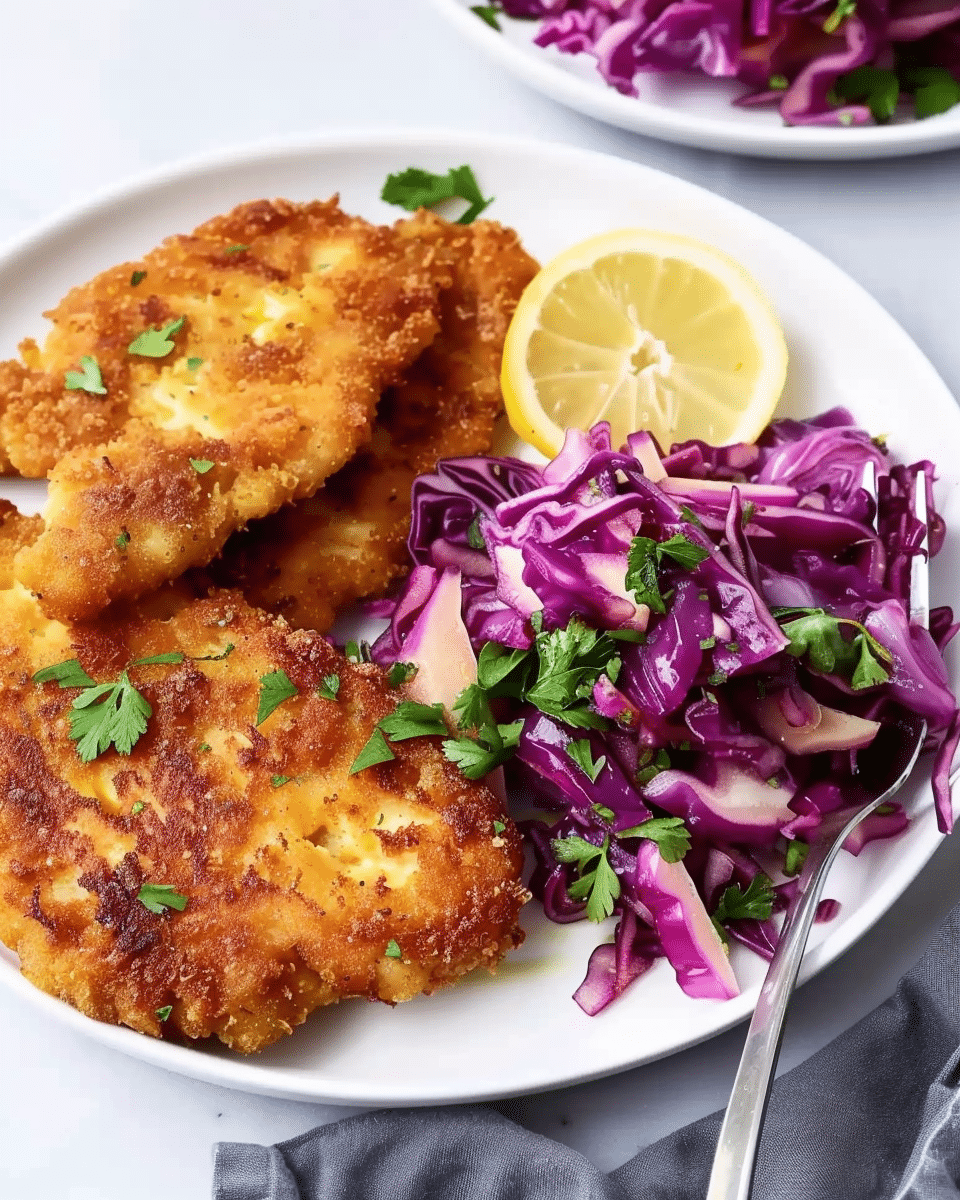 Air Fryer Schnitzel with Sweet and Sour Cabbage