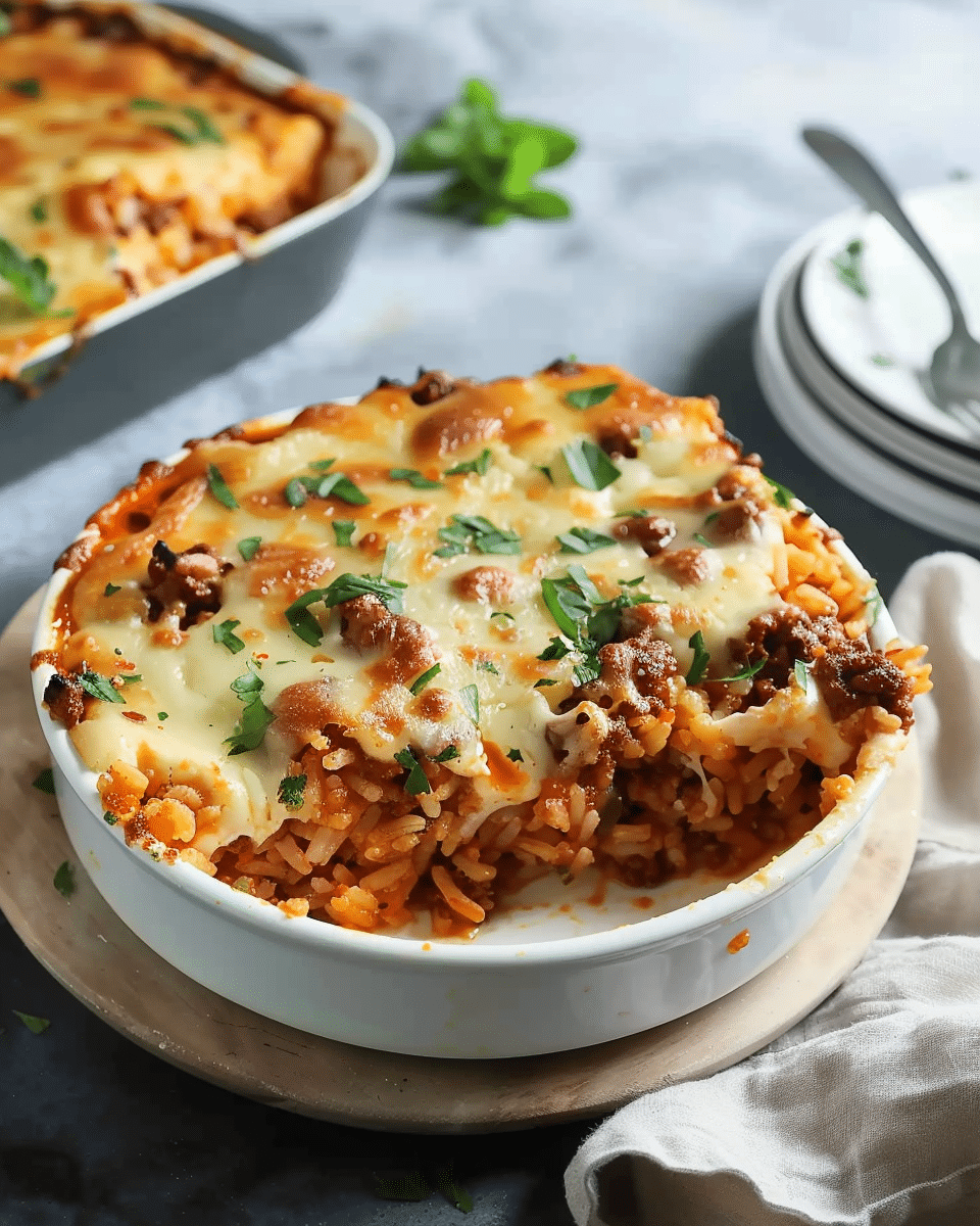 Cheesy Bolognese Rice Bake