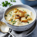 Creamy Chicken Soup with Cheesy Croutons