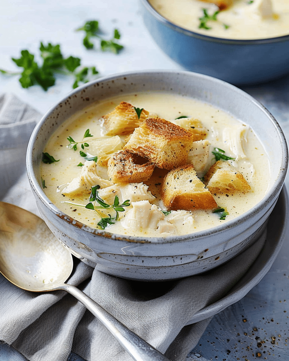 Creamy Chicken Soup with Cheesy Croutons