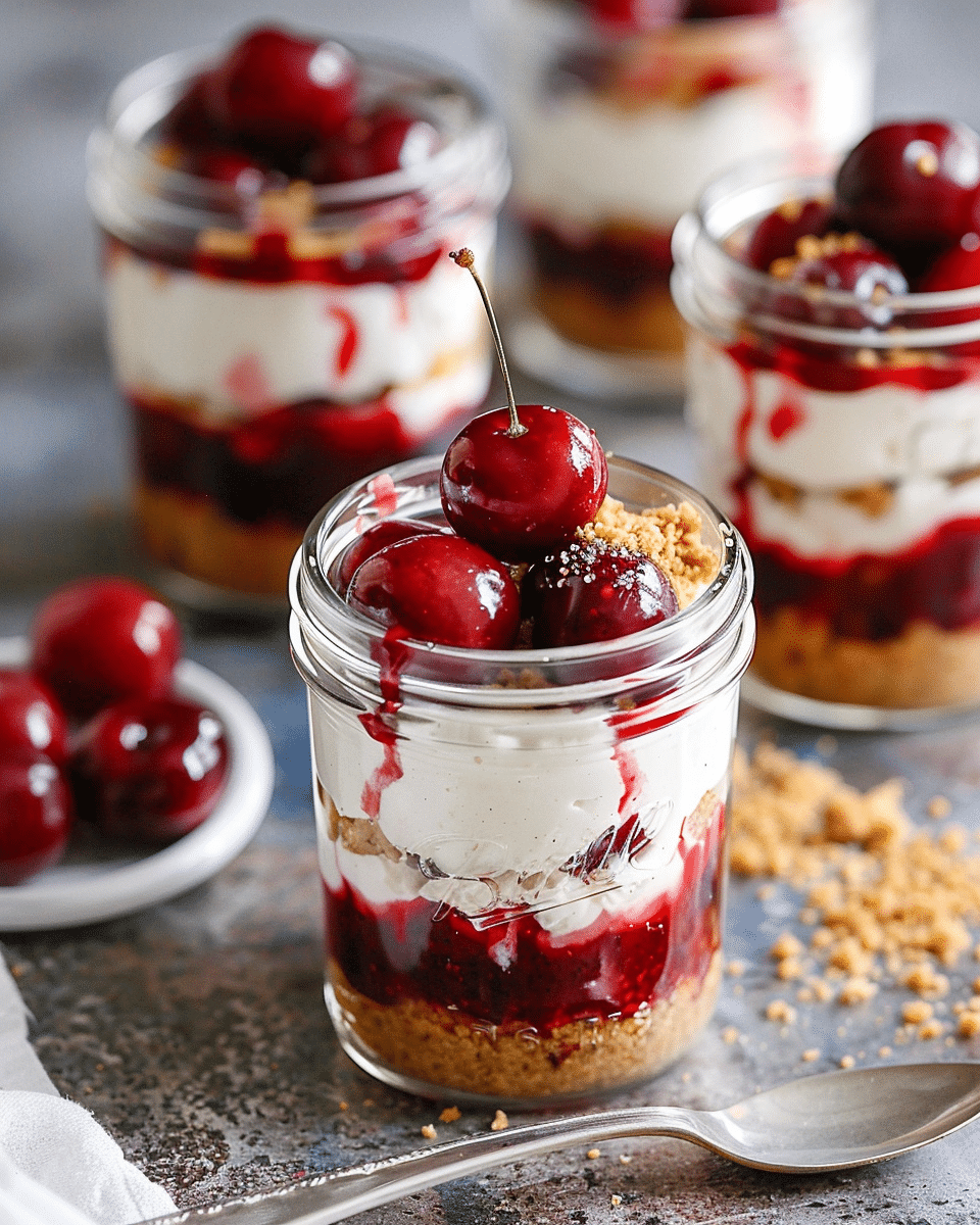 No-Bake Cherry Cheesecake Jars