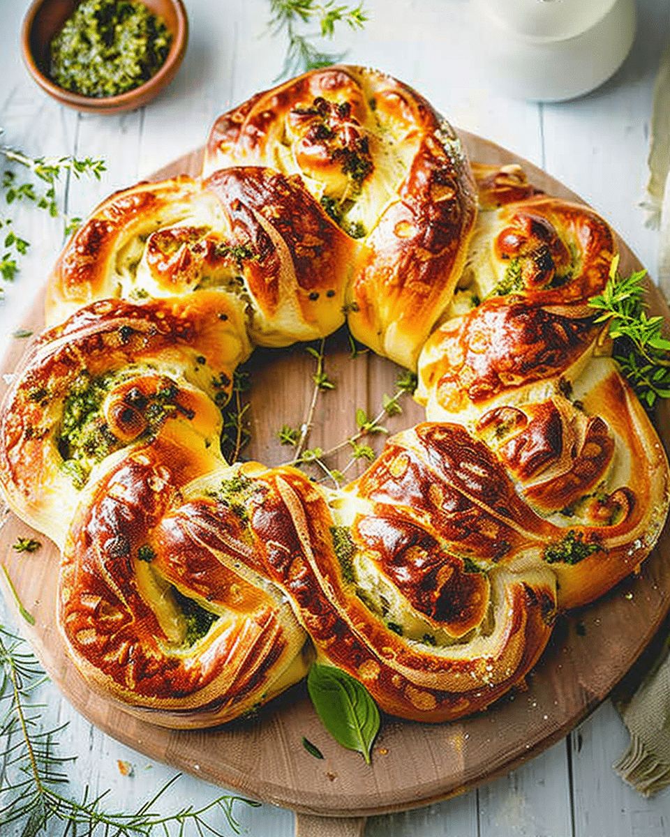 Cheesy Pesto Brioche Wreath