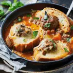 Meatball Soup with Cheesy Bread Crusts