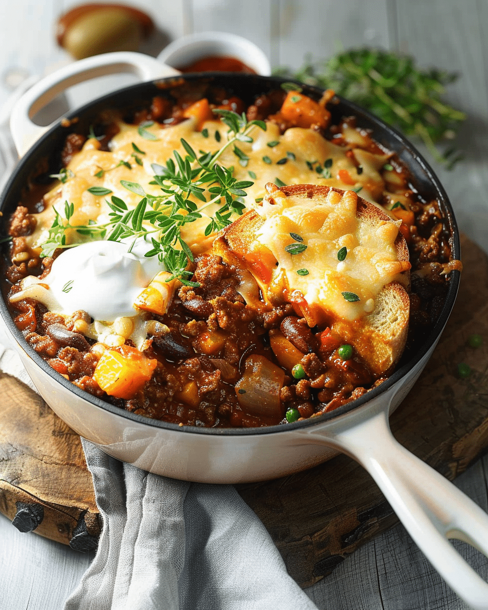 Cheesy Toast-Topped Chilli con Carne