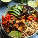 Sheet Pan Meal Prep Tofu Quinoa Burrito Bowls