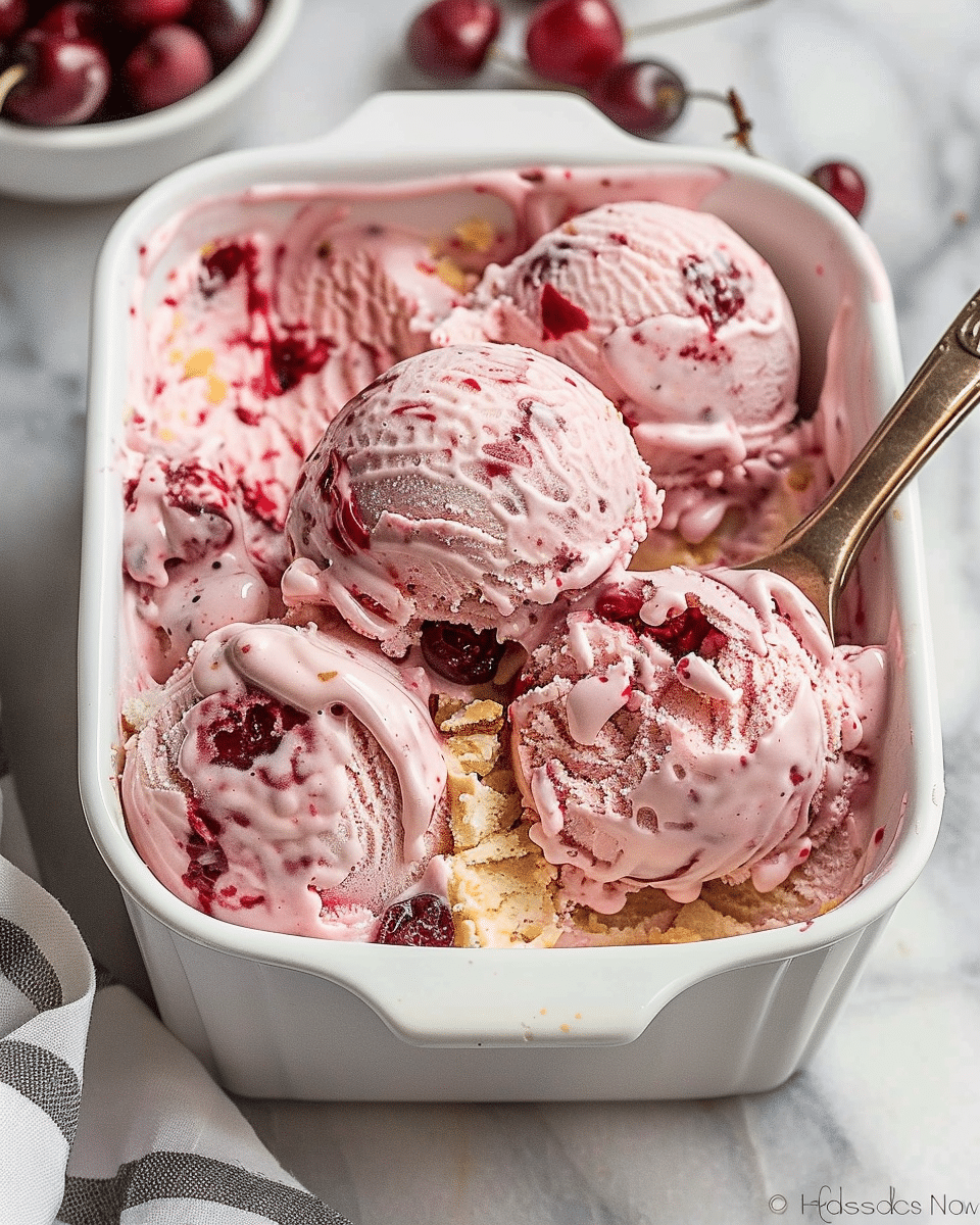 Easy No Churn Cherry Cheesecake Ice Cream
