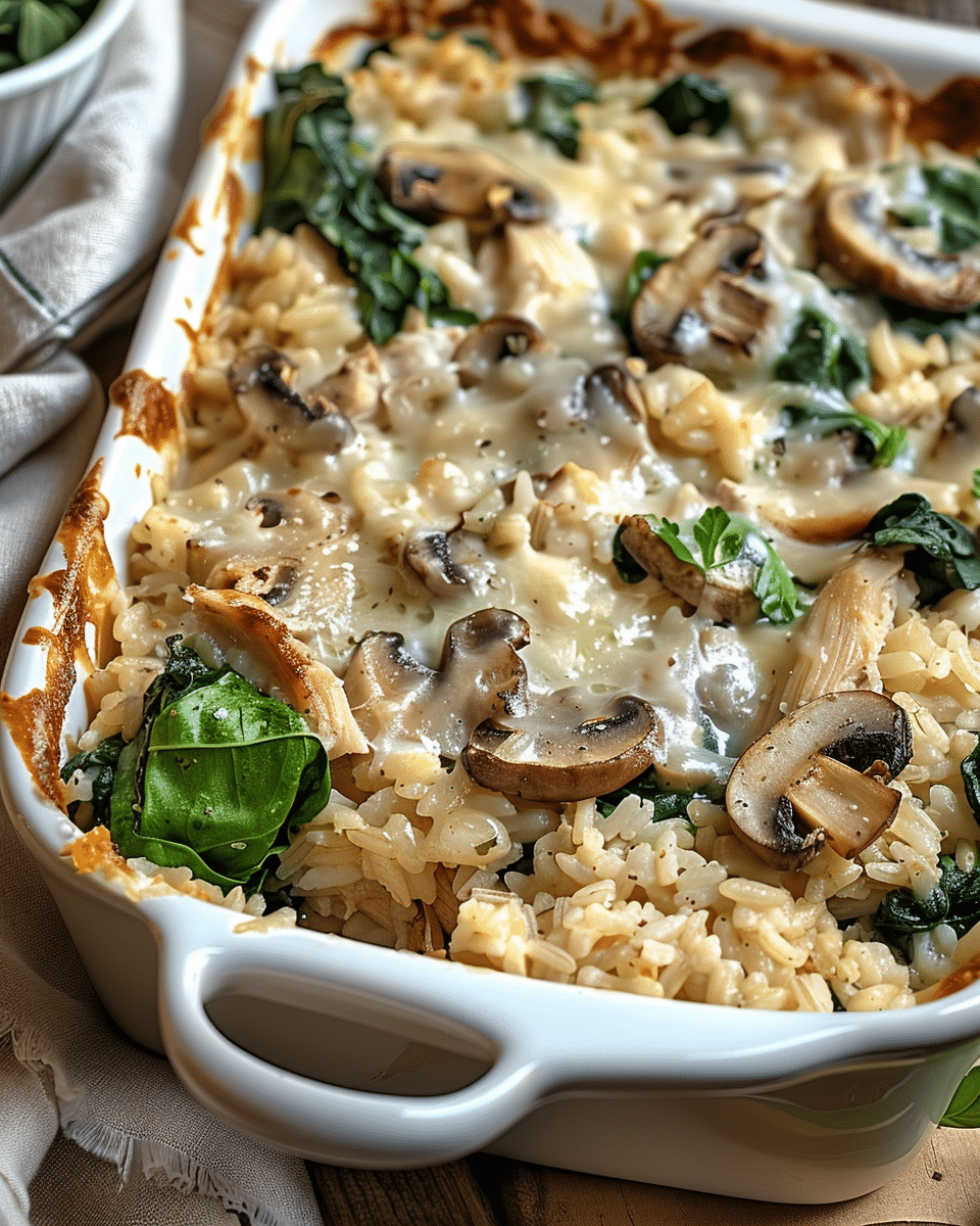 Chicken and Rice Casserole with Mushrooms and Spinach