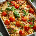 Chicken and Rice Casserole with Tomatoes and Basil