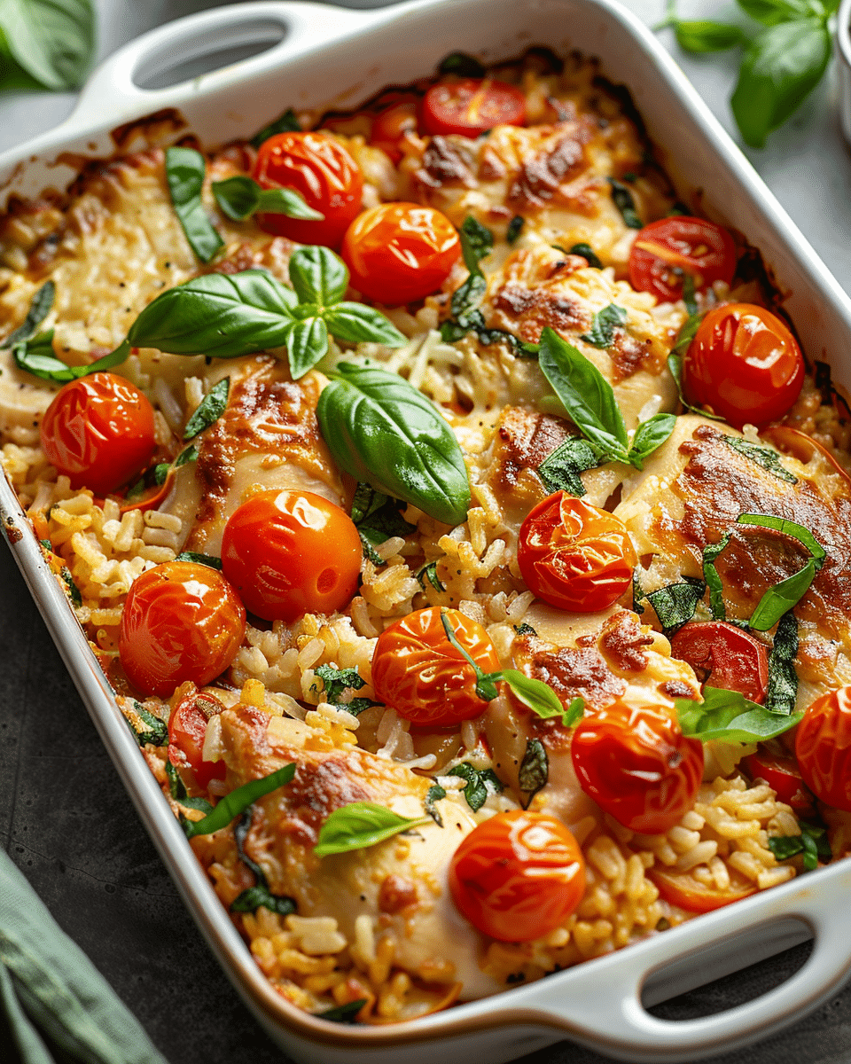 Chicken and Rice Casserole with Tomatoes and Basil
