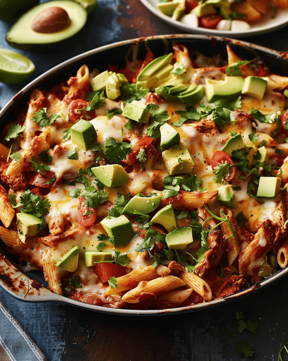 Cheesy Chicken and Pasta Bake with Avocado Salsa