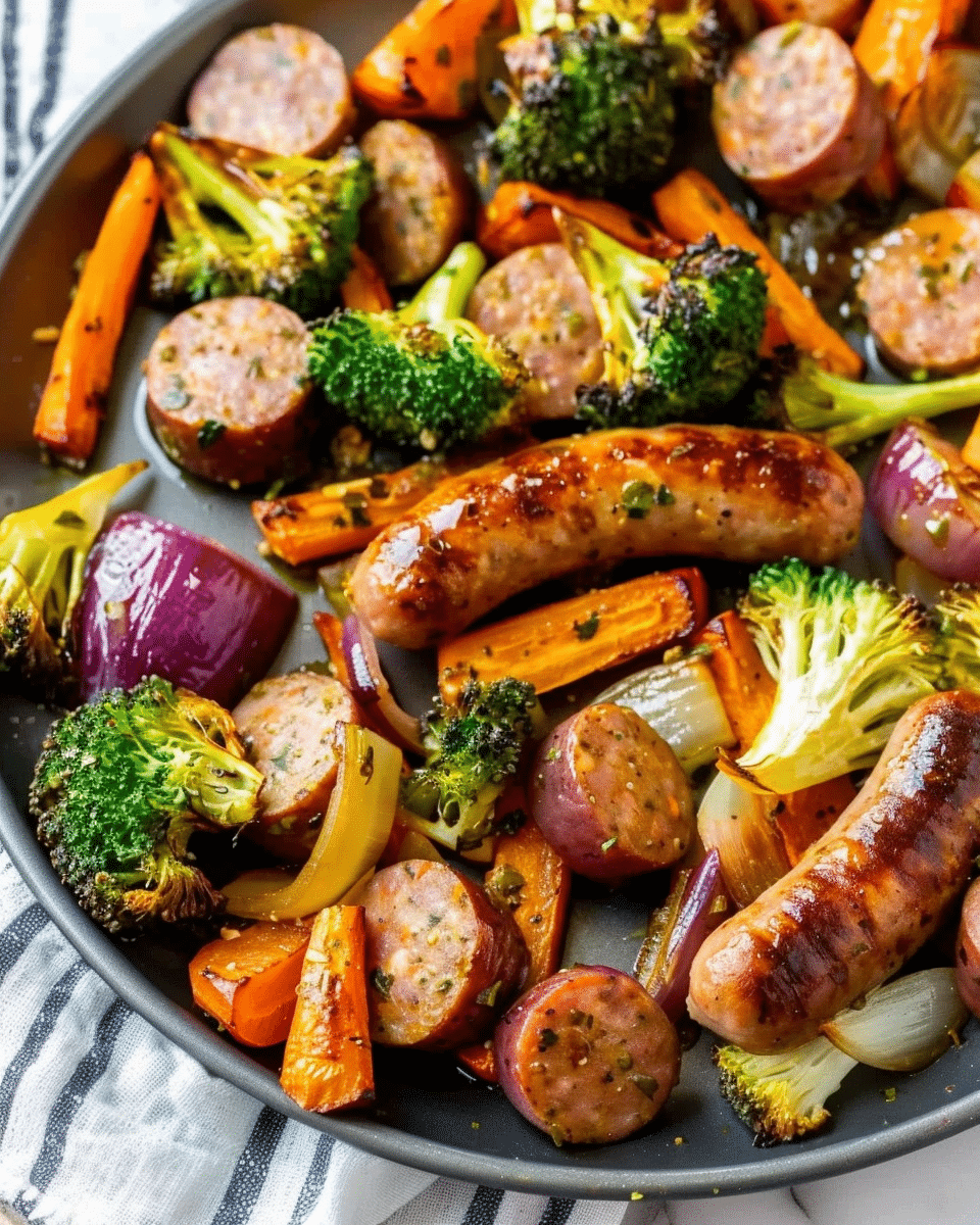 One Pan Roasted Veggie and Chicken Sausage