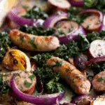 Chicken Sausage, Kalette, and Red Onion Sheet Pan Supper