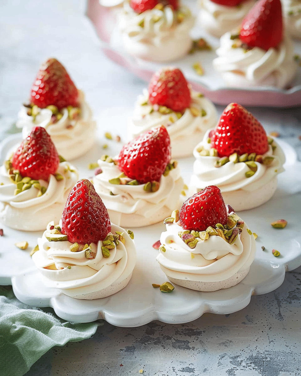 Strawberry, Cardamom, and Pistachio Pavlova Bites