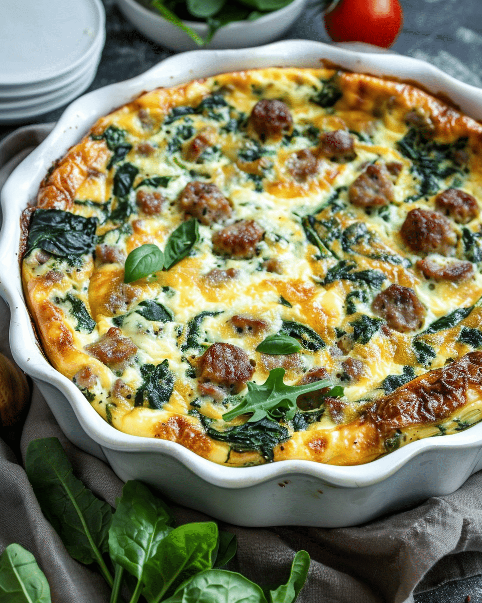 Sausage and Spinach Crustless Quiche