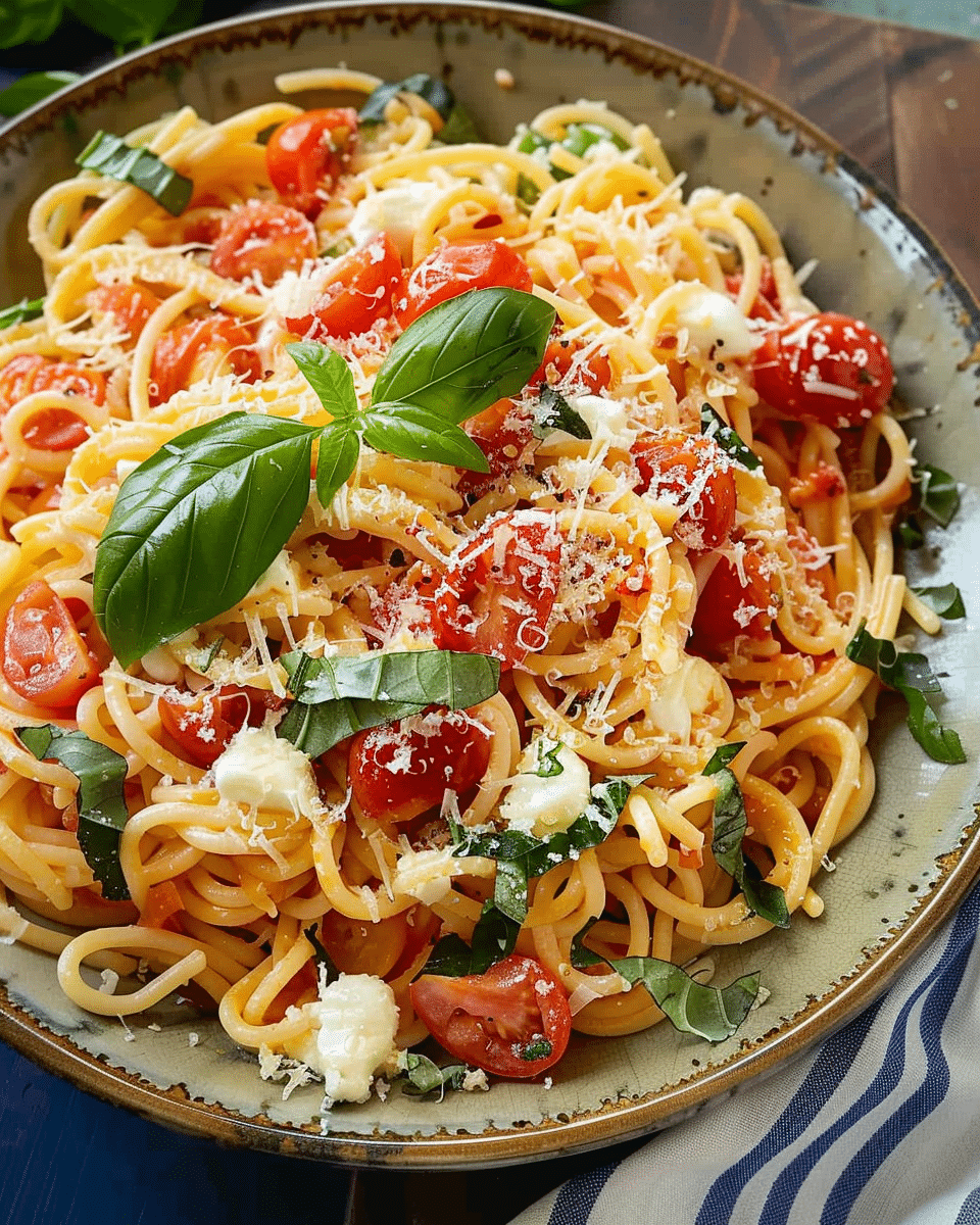 Pasta Sorrentina with Tomatoes, Basil, and Fresh Mozzarella